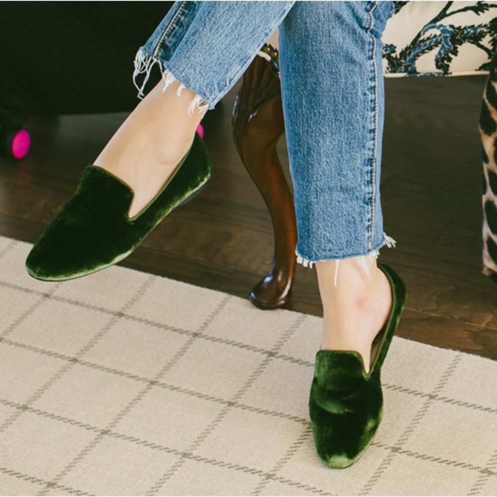 Birdies Green Velvet Flats